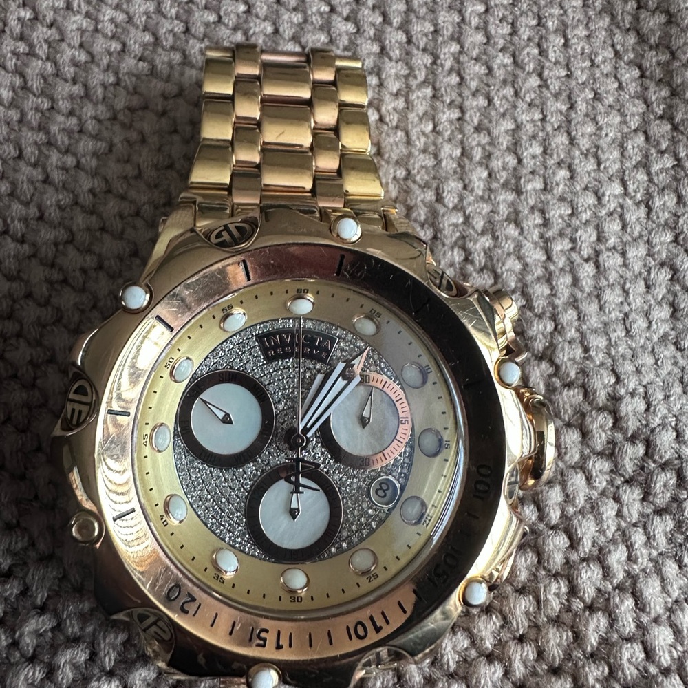 Invicta Gold Chronograph Watch with Metal Link Bracelet